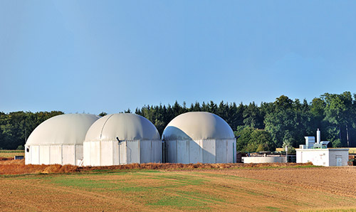 Bio fuel plant panorama with forest in background
